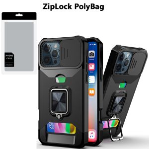 [PolyBag] For iPhone 16 Pro 6.3 inch Multi-Functional Card Magnetic Ring Stand Hybrid Camera - Black
