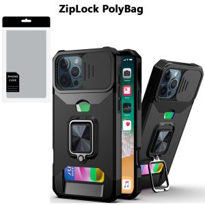 [PolyBag] For iPhone 16 Pro Max 6.9 inch Multi-Functional Card Magnetic Ring Stand Hybrid Camera - Black