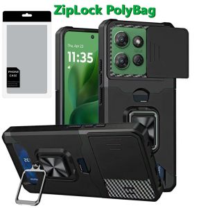 [PolyBag] For Motorola Moto G Power 5G 2025 Multi-Functional Card Magnetic Ring Stand Hybrid Camera - Black