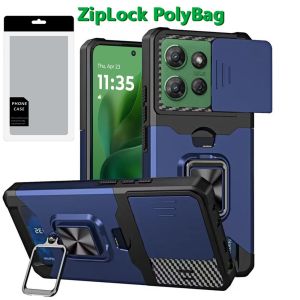 [PolyBag] For Motorola Moto G Power 5G 2025 Multi-Functional Card Magnetic Ring Stand Hybrid Camera - Blue