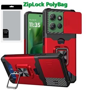 [PolyBag] For Motorola Moto G Power 5G 2025 Multi-Functional Card Magnetic Ring Stand Hybrid Camera - Red