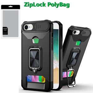 [PolyBag] For iPhone 16E / SE4 Multi-Functional Card Magnetic Ring Stand Hybrid Camera - Black