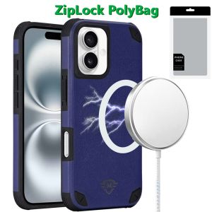 [PolyBag] For iPhone 16 6.1 inch Magnetic Heavy Duty Hybrid Case with Rotational Stand - Dark Blue