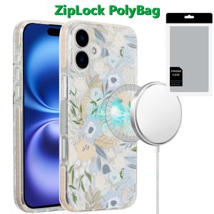 [PolyBag] For iPhone 16 Plus 6.7 inch Magnetic Double Layer IMD Design Case - Floral B
