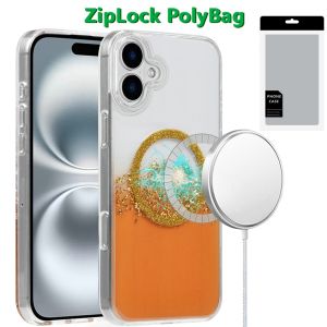 [PolyBag] For iPhone 16 6.1 inch Magnetic Glitter Epoxy Transparent Hybrid - Orange