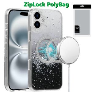 [PolyBag] For iPhone 16 6.1 inch Magnetic Glitter Epoxy Transparent Hybrid - Silver Black