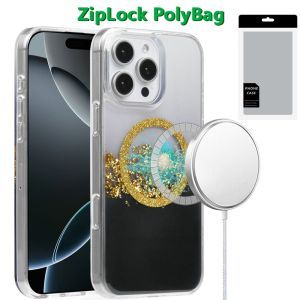 [PolyBag] For iPhone 16 Pro 6.3 inch Magnetic Glitter Epoxy Transparent Hybrid - Gold Black