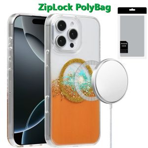 [PolyBag] For iPhone 16 Pro 6.3 inch Magnetic Glitter Epoxy Transparent Hybrid - Orange