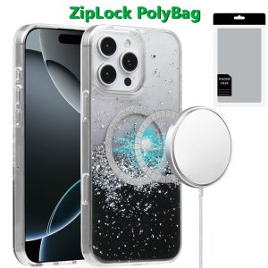 [PolyBag] For iPhone 16 Pro 6.3 inch Magnetic Glitter Epoxy Transparent Hybrid - Silver Black
