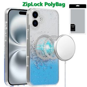 [PolyBag] For iPhone 16 Plus 6.7 inch Magnetic Glitter Epoxy Transparent Hybrid - Blue