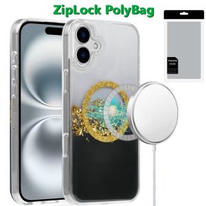 [PolyBag] For iPhone 16 Plus 6.7 inch Magnetic Glitter Epoxy Transparent Hybrid - Gold Black