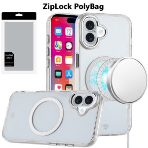 [PolyBag] For iPhone 16 6.1 inch Magnetic Circle Ring Transparent Premium Acrylic with Metal Buttons & Camera Raised Lip - Clear
