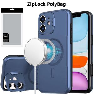 [PolyBag] For iPhone 11 Magnetic Ring Circle Camera Cap KickStand Hybrid UV Paint Matte Finish Case - Blue