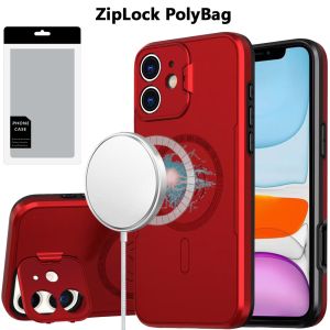 [PolyBag] For iPhone 11 Magnetic Ring Circle Camera Cap KickStand Hybrid UV Paint Matte Finish Case - Red