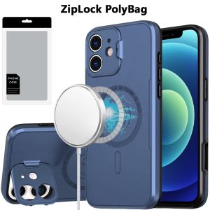 [PolyBag] For iPhone 12 & iPhone 12 Pro Magnetic Ring Circle Camera Cap KickStand Hybrid UV Paint Matte Finish Case - Blue