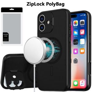 [PolyBag] For iPhone 16 6.1 inch Magnetic Ring Circle Camera Cap KickStand Hybrid UV Paint Matte Finish Case - Black