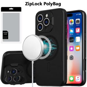 [PolyBag] For iPhone 16 Pro 6.3 inch Magnetic Ring Circle Camera Cap KickStand Hybrid UV Paint Matte Finish Case - Black