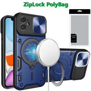 [PolyBag] For iPhone 11 Magnetic Ring Stand Classic Design FULL Camera Protection Hybrid Case - Blue
