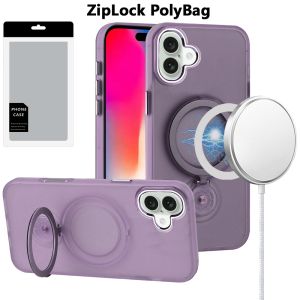 [PolyBag] For iPhone 16 6.1 inch Hoop Kickstand [Magnetic Circle] HD Transparent Chrome Hybrid - Purple