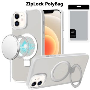 [PolyBag] For iPhone 12 & iPhone 12 Pro Metal Chrome Kickstand [Magnetic Circle] Shockproof Matching Camera Hybrid - Clear