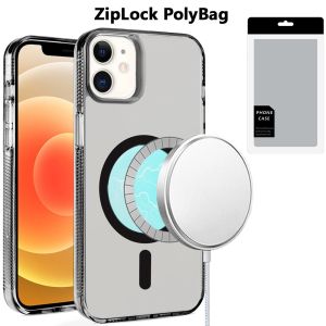 [PolyBag] For iPhone 12 & iPhone 12 Pro PURE Transparent [Magnetic Circle] High Quality Ultra Thick Hybrid - Black