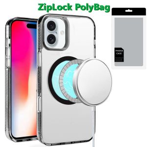 [PolyBag] For iPhone 16 6.1 inch PURE Transparent [Magnetic Circle] High Quality Ultra Thick Hybrid - Black
