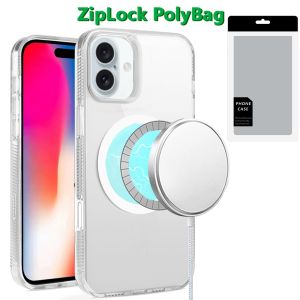 [PolyBag] For iPhone 16 6.1 inch PURE Transparent [Magnetic Circle] High Quality Ultra Thick Hybrid - Clear