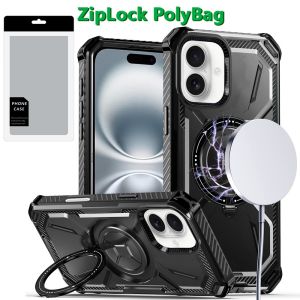 [PolyBag] For iPhone 16 6.1 inch Premium Circle [Magnetic Circle] KickKickstand - Black