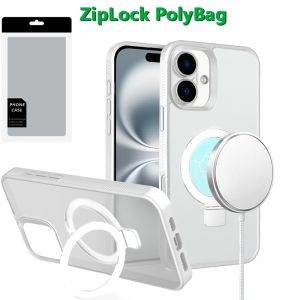 [PolyBag] For iPhone 16 6.1 inch Skin Touch Feel HQ [Magnetic Circle] Kickstand Hybrid - Matte Clear