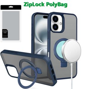 [PolyBag] For iPhone 16 Plus 6.7 inch Skin Touch Feel HQ [Magnetic Circle] Kickstand Hybrid - Blue