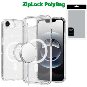 [PolyBag] For iPhone 16E / SE4 Glitter Ultra [Magnetic Circle] Thick 3mm Transparent Hybrid - Clear