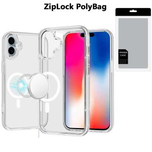 [PolyBag] For iPhone 16 6.1 inch Sturdy Ultra [Magnetic Circle] Thick 3mm Transparent Hybrid - Clear