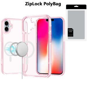 [PolyBag] For iPhone 16 6.1 inch Sturdy Ultra [Magnetic Circle] Thick 3mm Transparent Hybrid - Pink