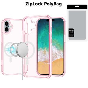 [PolyBag] For iPhone 16 Plus 6.7 inch Sturdy Ultra [Magnetic Circle] Thick 3mm Transparent Hybrid - Pink