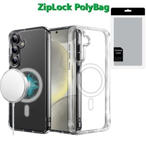 [PolyBag] For Samsung s25/s24 Thick Transparent [Magnetic Circle] Shockproof Hybrid - Clear