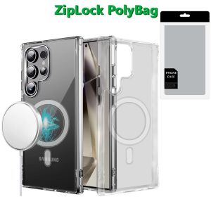 [PolyBag] For Samsung s25 Ultra Thick Transparent [Magnetic Circle] Shockproof Hybrid - Clear