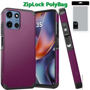 [PolyBag] For Motorola Moto G 5G 2025 (Original Series) Tough Strong Shockproof Hybrid in Slide-Out Package - Dark Purple