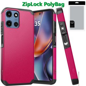 [PolyBag] For Motorola Moto G 5G 2025 (Original Series) Tough Strong Shockproof Hybrid in Slide-Out Package - Hot Pink