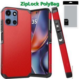 [PolyBag] For Motorola Moto G 5G 2025 (Original Series) Tough Strong Shockproof Hybrid in Slide-Out Package - Red