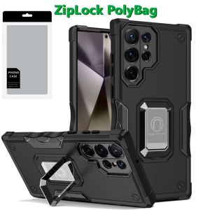 [PolyBag] For Samsung s25 Ultra OPTIMUM Magnetic Ring Stand Hybrid Case Cover - Black