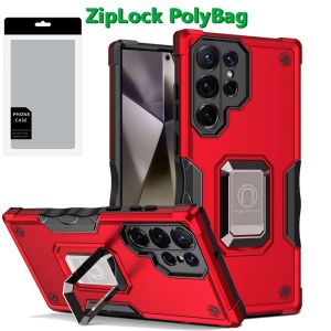 [PolyBag] For Samsung s25 Ultra OPTIMUM Magnetic Ring Stand Hybrid Case Cover - Red