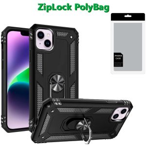 [PolyBag] For iPhone 13/14 Ring Magnetic Kickstand Hybrid - Black