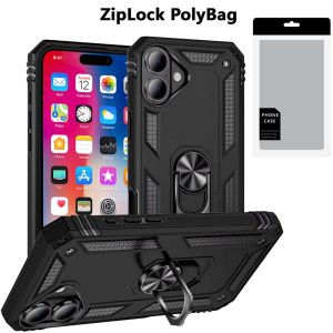 [PolyBag] For iPhone 16 6.1 inch Ring Magnetic Kickstand Hybrid - Black