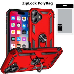 [PolyBag] For iPhone 16 6.1 inch Ring Magnetic Kickstand Hybrid - Red