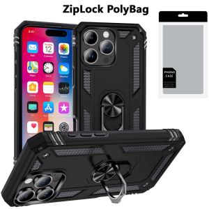 [PolyBag] For iPhone 16 Pro 6.3 inch Ring Magnetic Kickstand Hybrid - Black