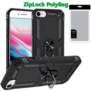 [PolyBag] For iPhone SE 3 (2022) SE/8/7 Ring Magnetic Kickstand Hybrid - Black