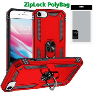 [PolyBag] For iPhone SE 3 (2022) SE/8/7 Ring Magnetic Kickstand Hybrid - Red