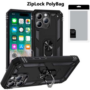 [PolyBag] For iPhone 16 Pro Max 6.9 inch Ring Magnetic Kickstand Hybrid - Black