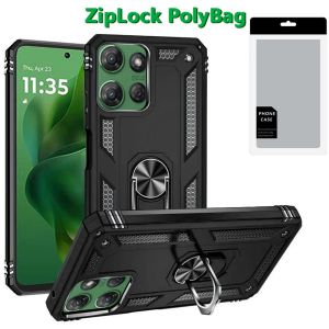 [PolyBag] For Motorola Moto G Power 5G 2025 Ring Magnetic Kickstand Hybrid - Black