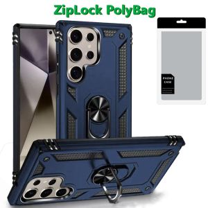 [PolyBag] For Samsung s25 Ultra Ring Magnetic Kickstand Hybrid Case Cover - Blue